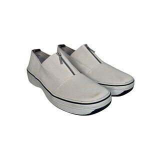 Vintage Square Toe Keds White Canvas Slip-On Sneakers Zipper Detail Womens Size